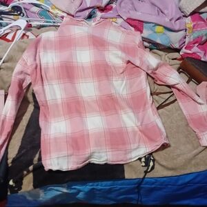 Wonder Nation Pink and White Plaid Button Down Shirt
